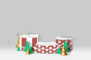 podio producto estar para Navidad evento para celebrar siguiente año papel Arte. Bosquejo Navidad y nuevo año etapa podio escena con blanco espacio antecedentes. bandera estudio habitación. papel cortar y arte estilo vector