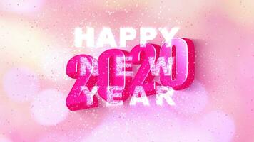 illustration Happy new year 2020 with text simple shadow style with pink color bokeh blur and firework Animation.Motion graphic element decoration modern luxury love background.Shine snow magic banner photo
