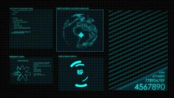 digital hud gráfico de pantalla 2do. futurista usuario interfaz resplandor gui digital texto y número aleatorio elemento para ciber tecnología concepto.campo fila oscuro y grano procesado.virtual datos ilustración foto