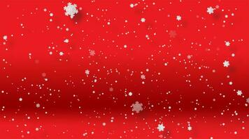 Paper cut and craft of winter Snow, Falling snow isolated on red background used for composing, Large and small Storm snowflakes, seamless loop with Merry Christmas weather background.Holiday season. photo