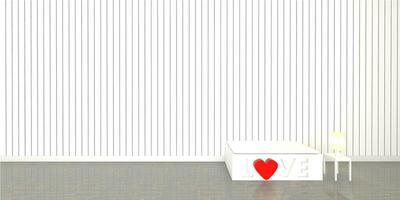 moderno blanco amor contento san valentin día vivo habitación con sofá y un lámpara, 3d representación foto
