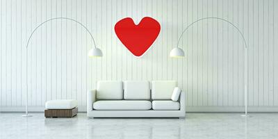 living room white and heart red 3d render photo