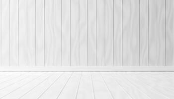 3d rendering room empty White wood plank texture floor background with copy space for your text. Minimal concept. White minimalist room interior decor large wall, white landscape in Home illustration photo