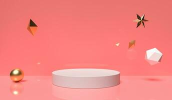 minimal scene with geometrical. White Cylinder podiums in soft pink or red background. Scene to show cosmetic product, Showcase, Abstract geometry concept, display case. 3d rendering illustration photo