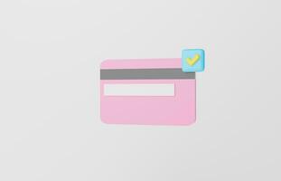 3D rendering credit card to online payment, online mobile banking and payment transaction on white background. Correct credit card icon for contactless payments, online shopping concept. illustration photo