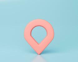 map pointer or location red or pink pin symbol isolated on blue pastel background. cute minimal style. 3d rendering. map pointer 3d pin. Location symbol isolated. Web location pointer. 3D rendering. photo