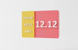 12.12 Online mega sale shopping carnival. 3d rendering number double twelve on interface pink and yellow computer background. search window on computer screens. Modern minimal Browser theme on pastel photo