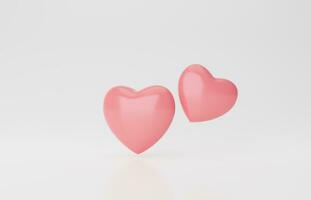 3d Realistic Red-pink heart on white isolate background for  template for Happy wedding and valentine. heart sweet icon, press like and love 3d rendering illustration. Romantic creative composition. photo