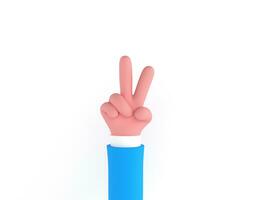 Peace hand symbol, Victory sign gesture, two fingers hand isolated on white background, 3d rendering. minimal fashion, cartoon body part, pink blue pastel colors Hands Gestures 3D cartoon funny photo