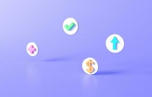 3D rendering SEO plus ,correct check, dollar up ,arrow  floating Optimization, stock trading, data web analytics, and SEO marketing concept. target and stock Business money-saving illustration photo