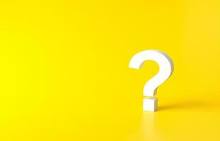 White Question Marks on yellow background. 3D Rendering. Minimal white question mark isolate. Realistic 3d query simple photo