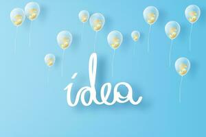 Idea hand draw typography on blue sky and clouds, paper cut business success and Bubbles money US dollar sign in balloon, idea text space background.  Gold coins isolated abstract. Vector illustration