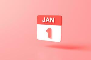 3d rendering minimal Calendar icon symbol. minimal cartoon cute style design. App Day month year concept. on pastel pink or red background, illustration. Sale Happy new year simple. January 1 photo