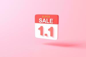 3d rendering minimal Calendar icon symbol. minimal cartoon cute style design. App Day month year concept. on pastel pink or red background, illustration. Sale Happy new year simple. Super sale 1.1. photo