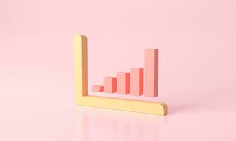 3d rendering pink and yellow bar graph stair step to Arrow growth success. progress way and forward achievement. Data business finance report chart, data analysis development concept. photo