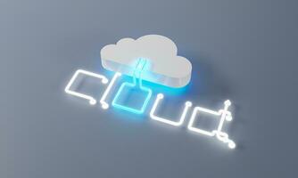 Cloud storage download Digital service or app with data transfer. 3d servers and datacenter connection network. abstract data cloud on blue Digital cloud computing technology background. 3d rendering photo