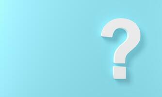 White Question Marks on blue pastel background. 3D Rendering. Minimal white question mark isolate. Realistic 3d query simple . icon cute sweet concept idea design photo