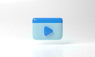 blue colored round play button on pastel background. Concept of video icon logo for play clip, audio playback. 3d rendering illustration. Play interface symbol. social media and website posts photo