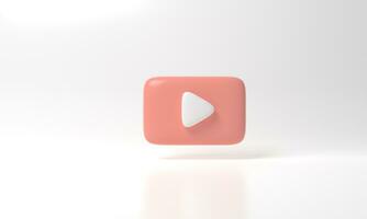 white colored round play button on pastel background. Concept of video icon logo for play clip, audio playback. 3d rendering illustration. Play interface symbol. social media and website posts photo