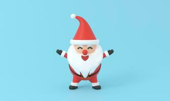 Happy cute Santa Claus smile in red clothes. Realistic 3d character compatible doodle emoji elements on face. Collection Santa Claus stand photo