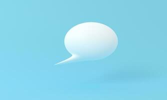 Blank white speech bubble pin isolated on blue background 3D rendering. Social network communication concept. 3d white speech bubble, social media chat message icon. Empty text bubbles in comment photo