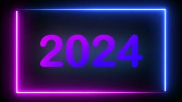 Step into countdown Happy new year 2024 vibrant sci-fi scene with our mesmerizing abstract neon loop art. Experience the future in a stylish purple and blue frame photo