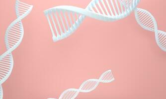 Model Abstract DNA 3d rendering animation on pink pastel background. blue glowing rotating DNA double helix. Science and medicine concepts. loop background design of genetics information. photo