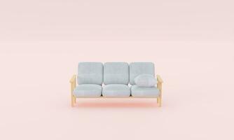 contemporáneo elegante 3d representación de un minimalista sofá con elegante hogar decoraciones - ideal para pulcro y moderno interiores en rosado pastel antecedentes foto