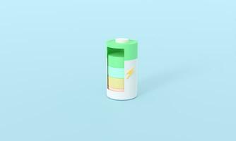 3d rendering minimum battery icon. energy charging. power tube. battery tube with thunder icon. 3d illustration. minimal concept blue pastel. photo