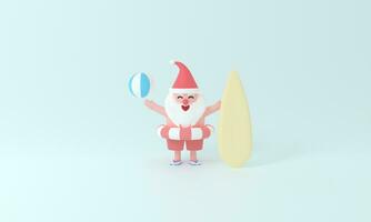 Elevate your festivities with a 3D rendering Santa Claus in a Summer Christmas ambiance. Craft imaginative decor blending seasonal summer and 3D artistry for a magical holiday experience. photo