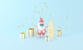 summer with a cute 3D rendering Santa Claus in a diving suit, capturing the pastel magic of holiday surf travel. Enjoy a special offer on Shopping Day and celebrate the season with joy and charm photo