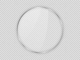 Glass plate in circle frame isolated on background. Vector illustration.