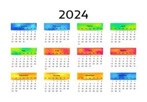 Calendar for 2024 isolated on a white background. Sunday to Monday, business template. Vector illustration