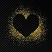 Heart shape frame with golden glitter on dark background. Greeting card with empty dark background. Vector illustration.