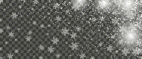 Snowfall and falling snowflakes on background. White snowflakes and Christmas snow. Vector illustration