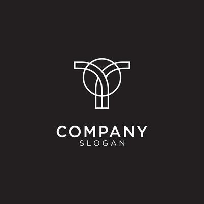 abstract logo consisting of two elements that are crossed and tied with a circle in the middle.  can represent letters T or Y. Editable and easy to custom