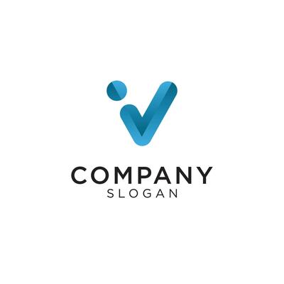 checkmark logo in blue gradient, with a circle on the left.  and can be used for the letter V logo. Editable and easy to custom