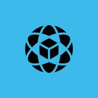 scientific hexagon atomic cube technology innovation logo vector