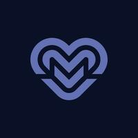 simple and bold initial letter M heart love logo vector