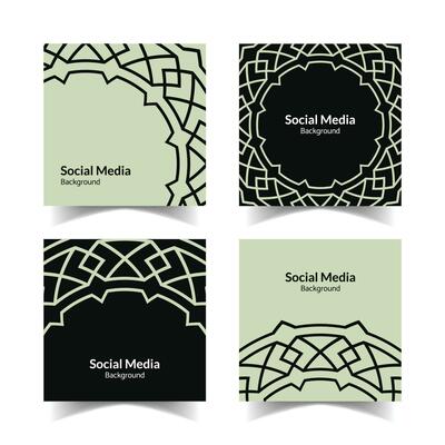 simple and modern pale green black ornamental pattern square flat social media background