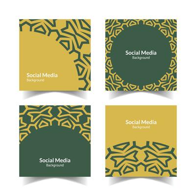 simple and modern gold green floral square flat social media background