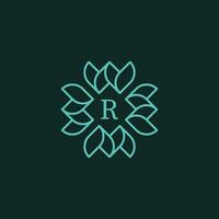 Initial letter R floral ornamental border frame logo vector