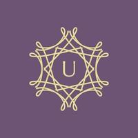 Initial letter U floral ornamental border circle frame logo vector