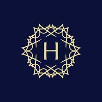 Initial letter H floral ornamental border circle frame logo vector