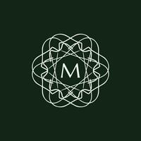 Initial letter M floral ornamental border circle frame logo vector