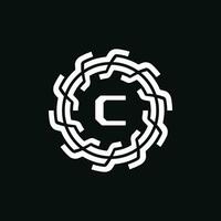 elegante y prima inicial letra C simétrico tecnología floral logo vector