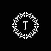 Initial letter T ornamental border circle frame logo vector