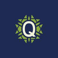 modern and natural letter Q green leaves floral logo vector