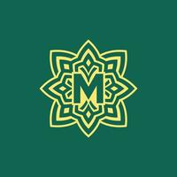 amarillo verde moderno y elegante inicial letra metro simétrico floral estético logo vector