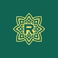 amarillo verde moderno y elegante inicial letra r simétrico floral estético logo vector